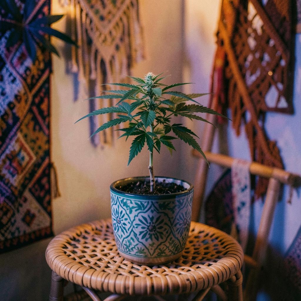 GSC rooted baby clone in a decorative ceramic pot