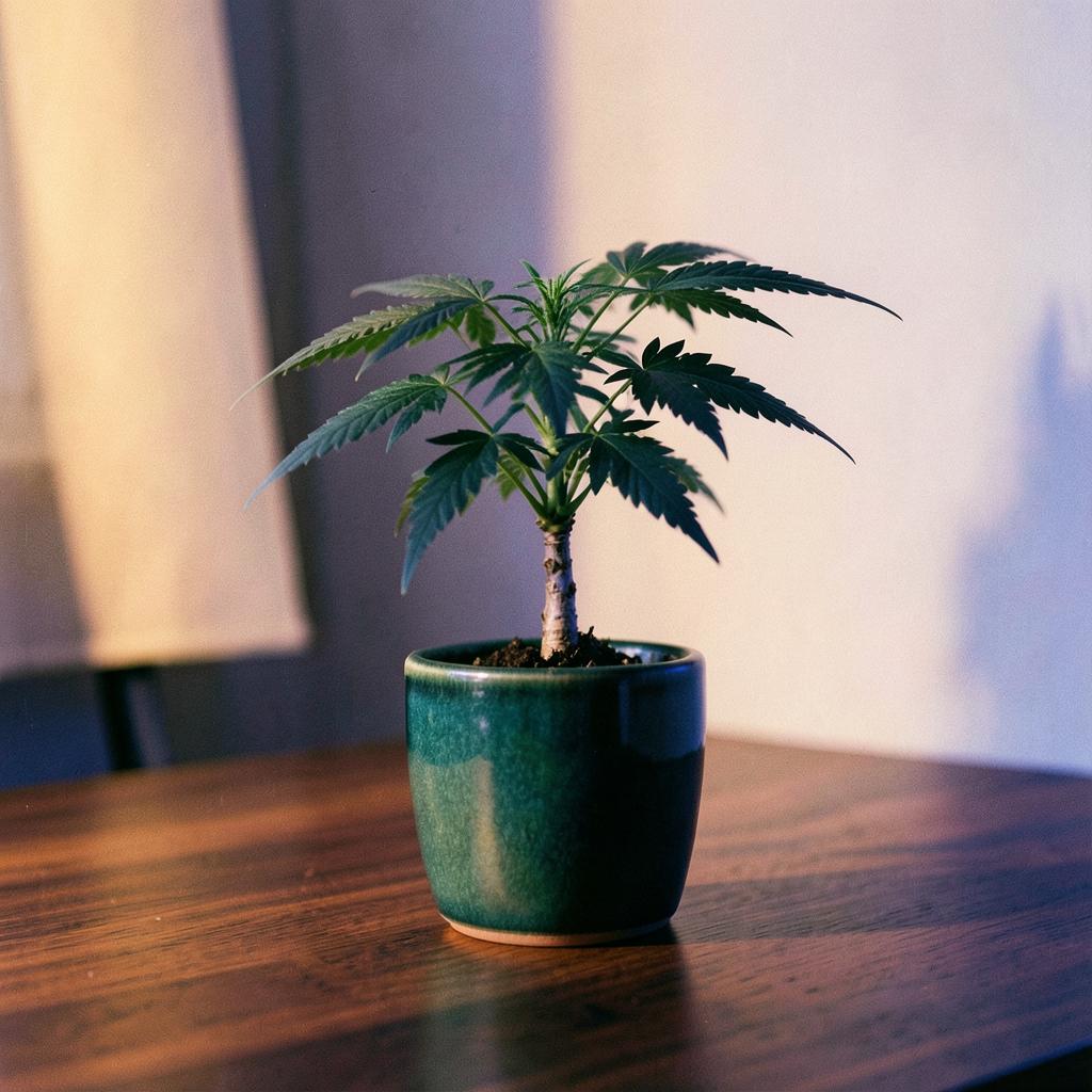 Northern Lights rooted baby clone in a decorative ceramic pot