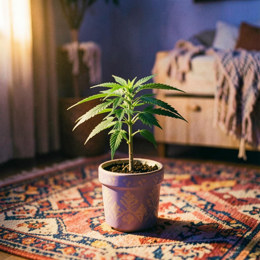 Zkittlez rooted baby clone in a decorative ceramic pot