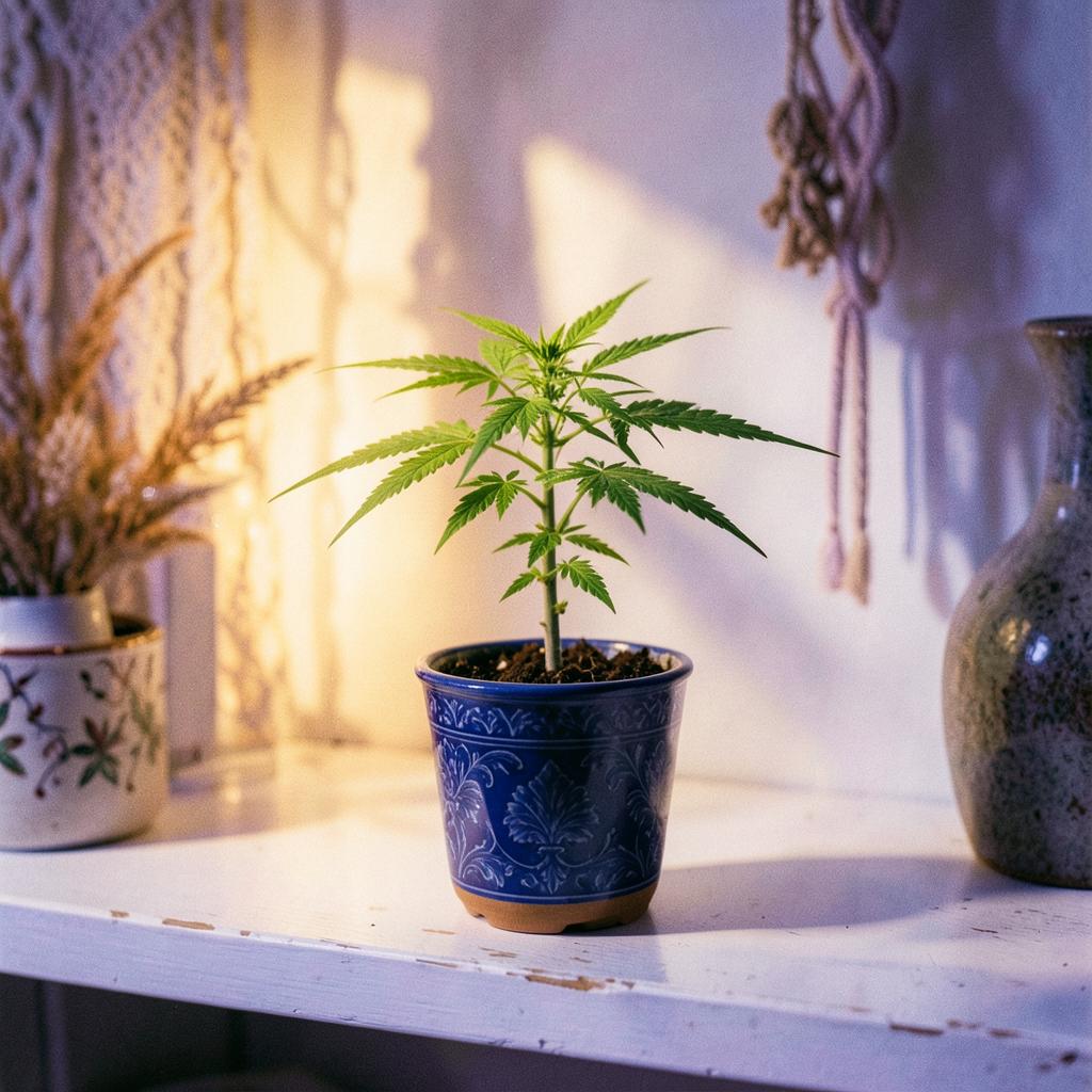 Jack Herer rooted baby clone in a decorative ceramic pot