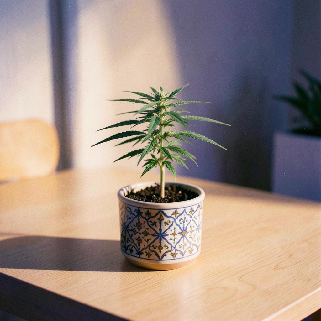 Harlequin rooted baby clone in a decorative ceramic pot