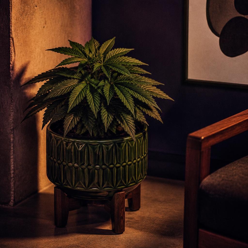 Northern Lights plant potted in a decorative ceramic pot